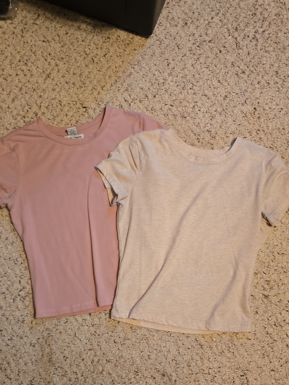 Short Sleeve Cropped Crewneck - Pink & Cream